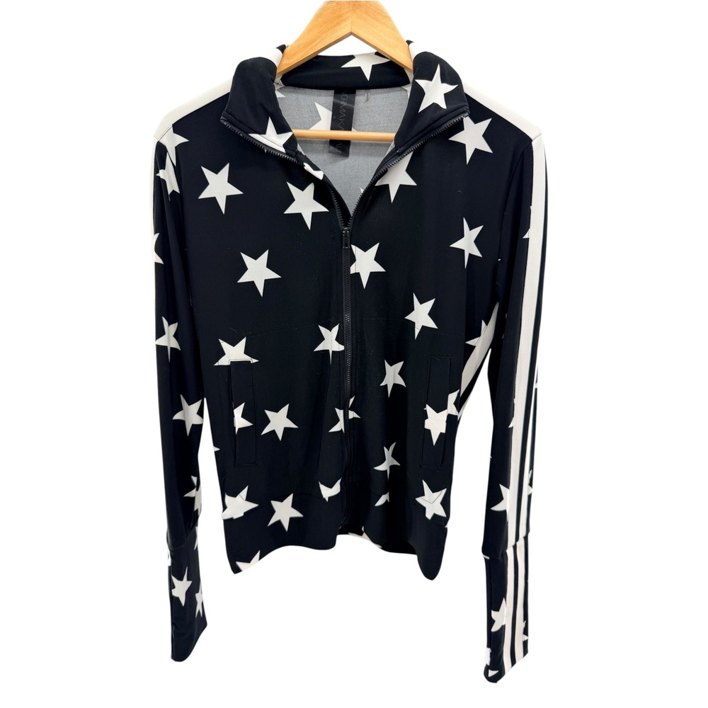 Norma Kamali Side Stripe Turtle Jacket S Black White Star Print Track Zip Up